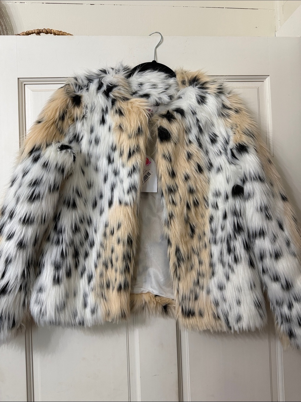 Buddy Love Spotted Faux Fur Jacket in Cream, Black & Tan